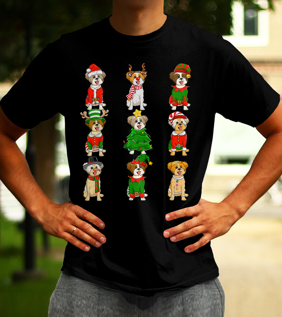 Santa Shih Tzu Christmas Tree Lights Elf Reindeer Santa Shih Tzu Reindeer Elf T-Shirt