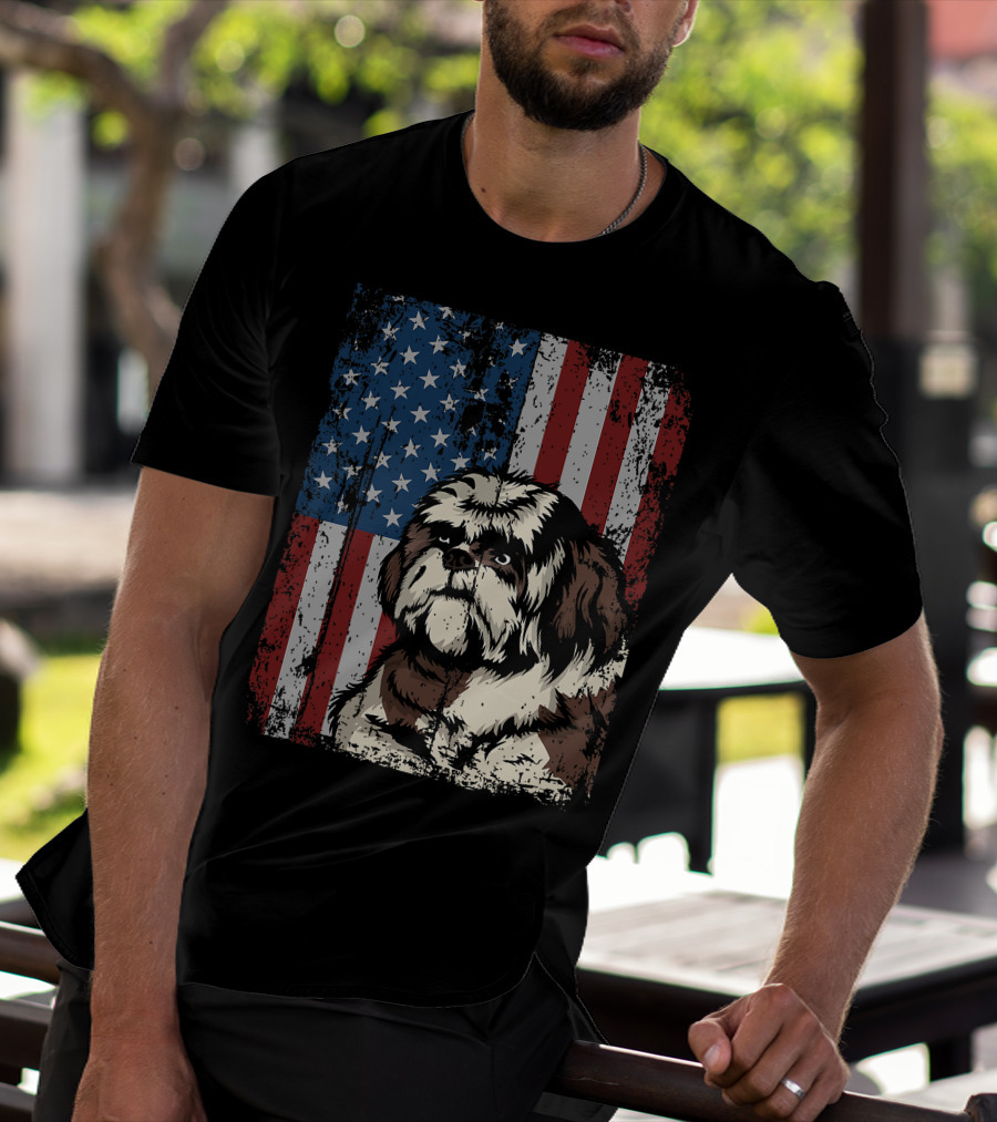 Shih Tzu American Flag Patriotic Owner T-Shirt