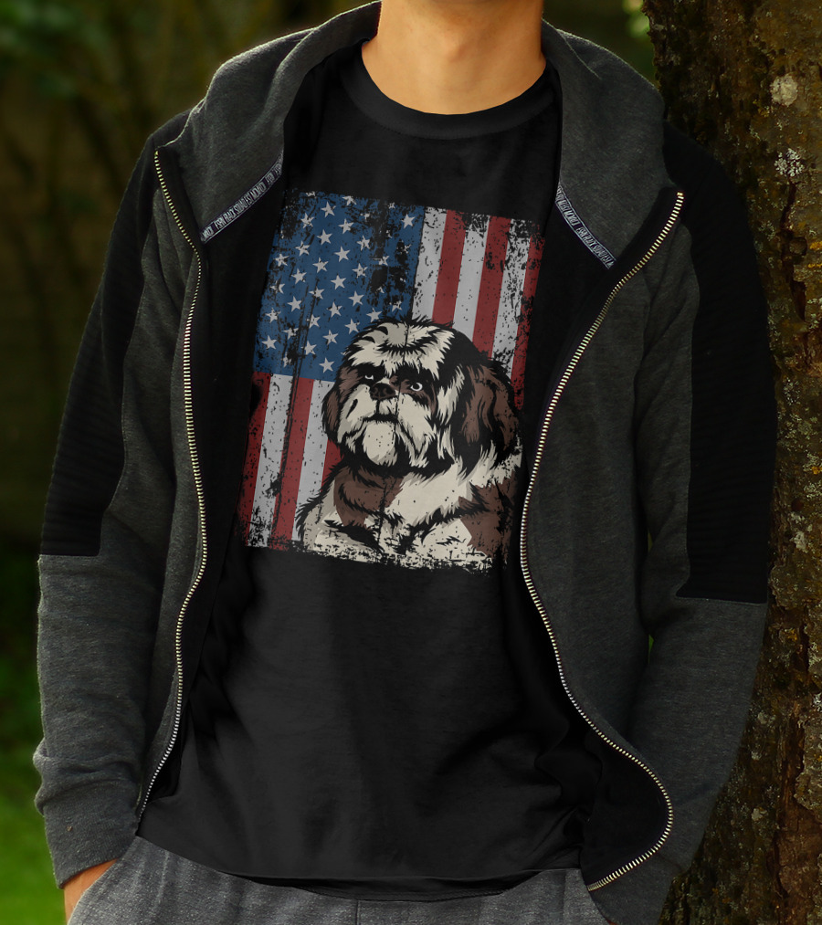 Shih Tzu American Flag Patriotic Owner T-Shirt