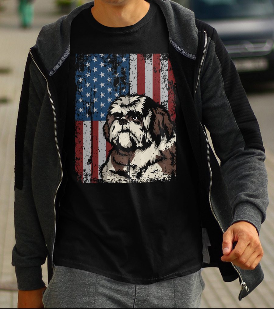Shih Tzu American Flag Patriotic Owner T-Shirt
