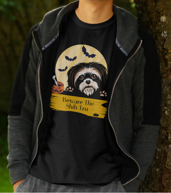 Beware The Shih Tzu Halloween Bats Moon Pumpkin T-Shirt