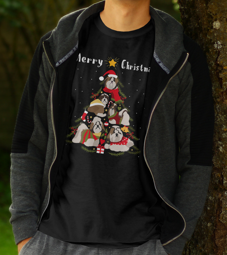 Merry Christmas Shih Tzu Xmas Tree T-Shirt