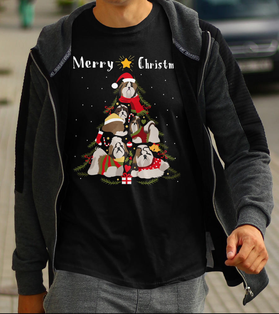 Merry Christmas Shih Tzu Xmas Tree T-Shirt