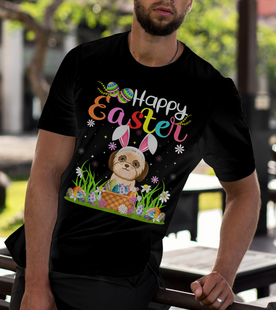 Happy Easter Shih Tzu Dog Bunny Egg Hunting Funny Shih Tzu T-Shirt