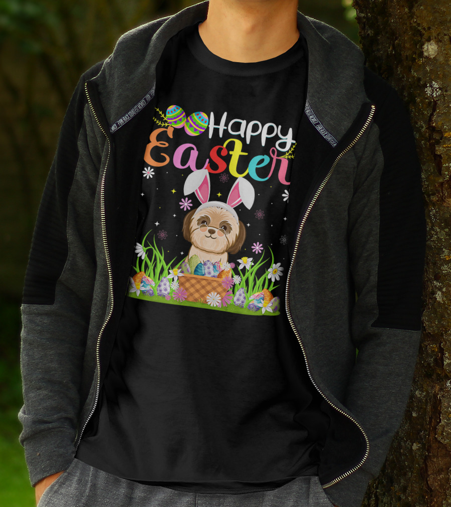 Happy Easter Shih Tzu Dog Bunny Egg Hunting Funny Shih Tzu T-Shirt