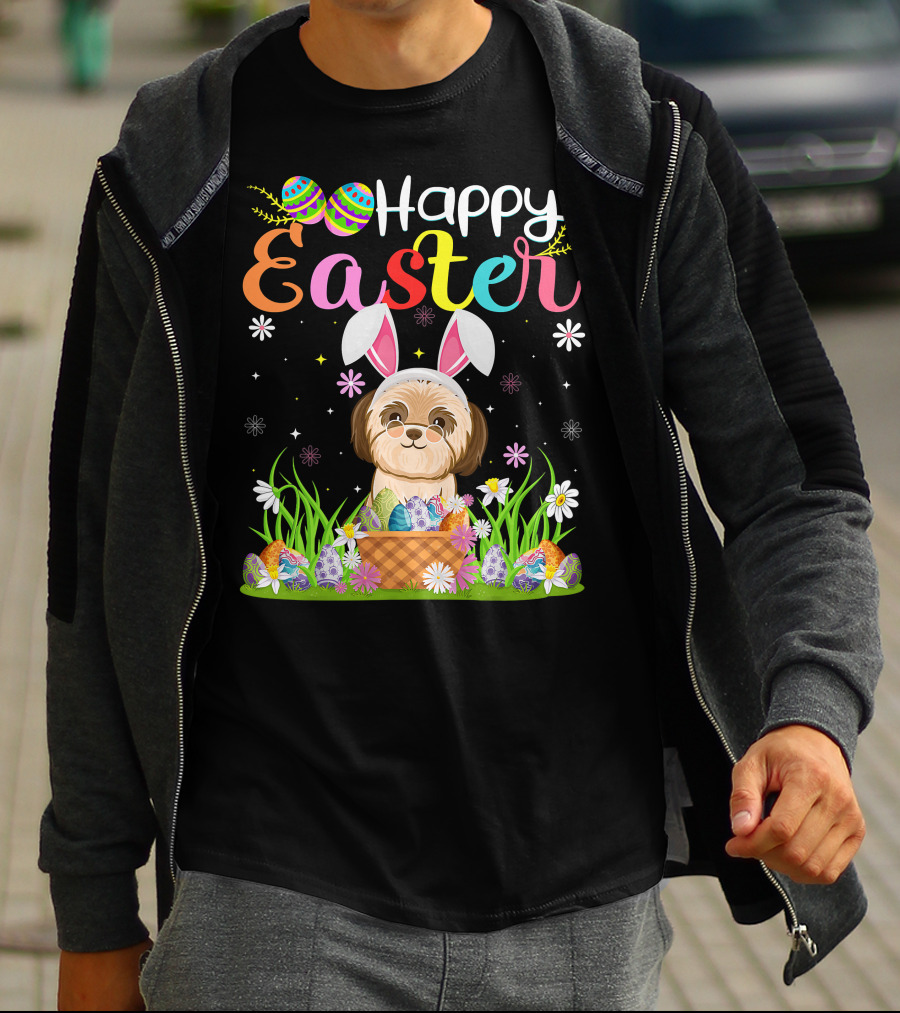 Happy Easter Shih Tzu Dog Bunny Egg Hunting Funny Shih Tzu T-Shirt