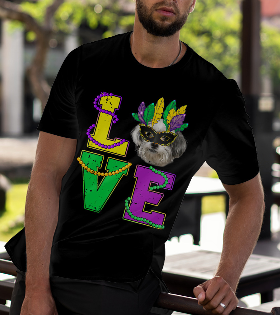 Shih Tzu Puppy Love Mardi Gras Beads Mask T-Shirt