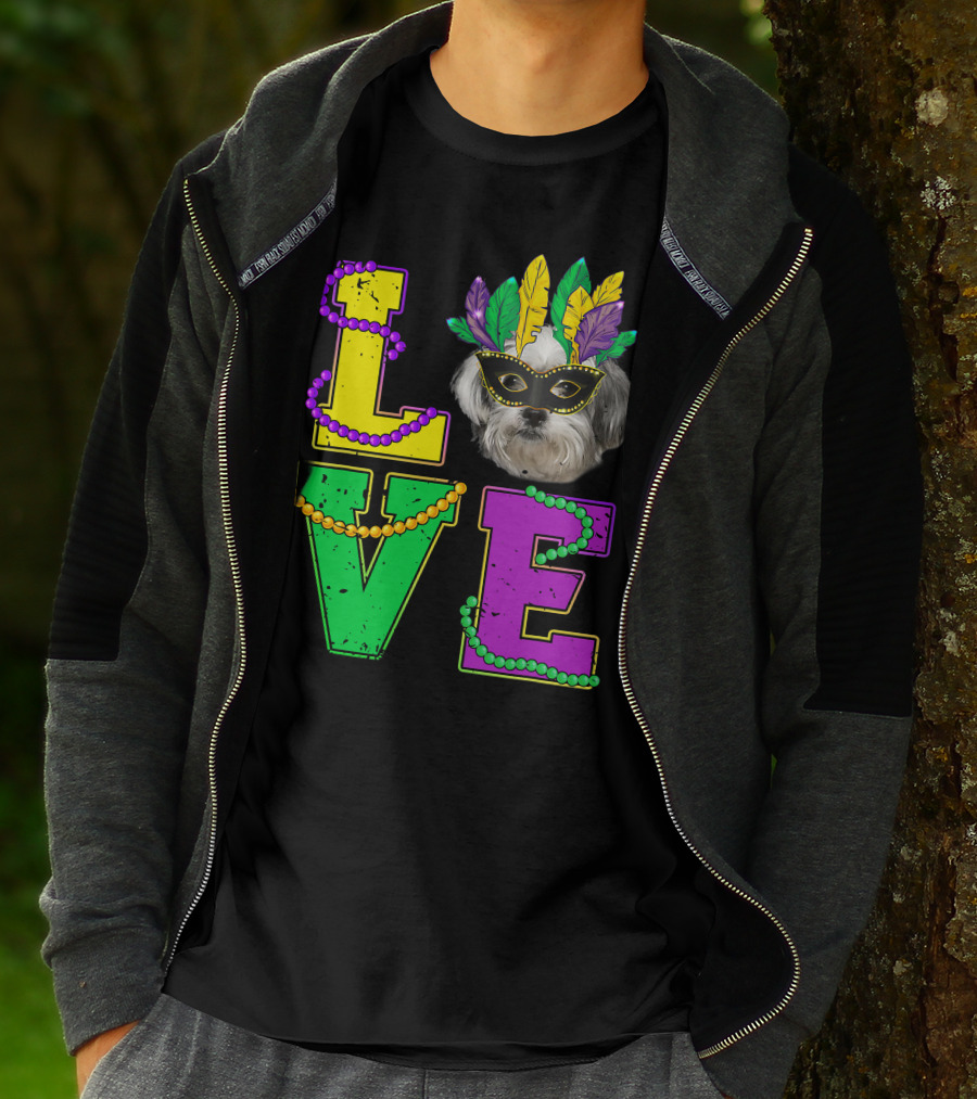 Shih Tzu Puppy Love Mardi Gras Beads Mask T-Shirt