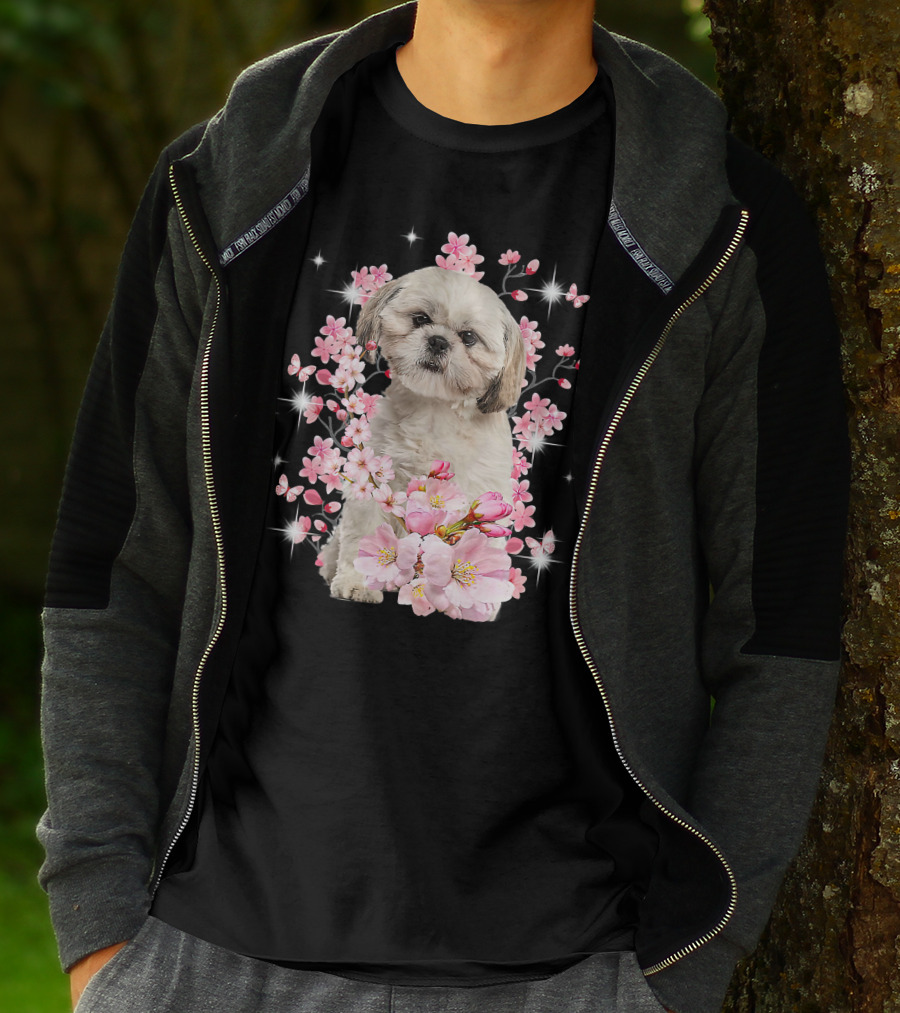 Shih Tzu Dog Sakura Japanese Cherry Blossom T-Shirt