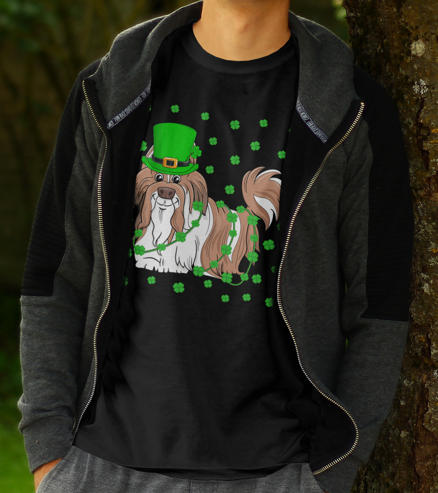 Shih Tzu Dog Lover St. Patrick's Day Leprechaun Hat And Clover T-Shirt