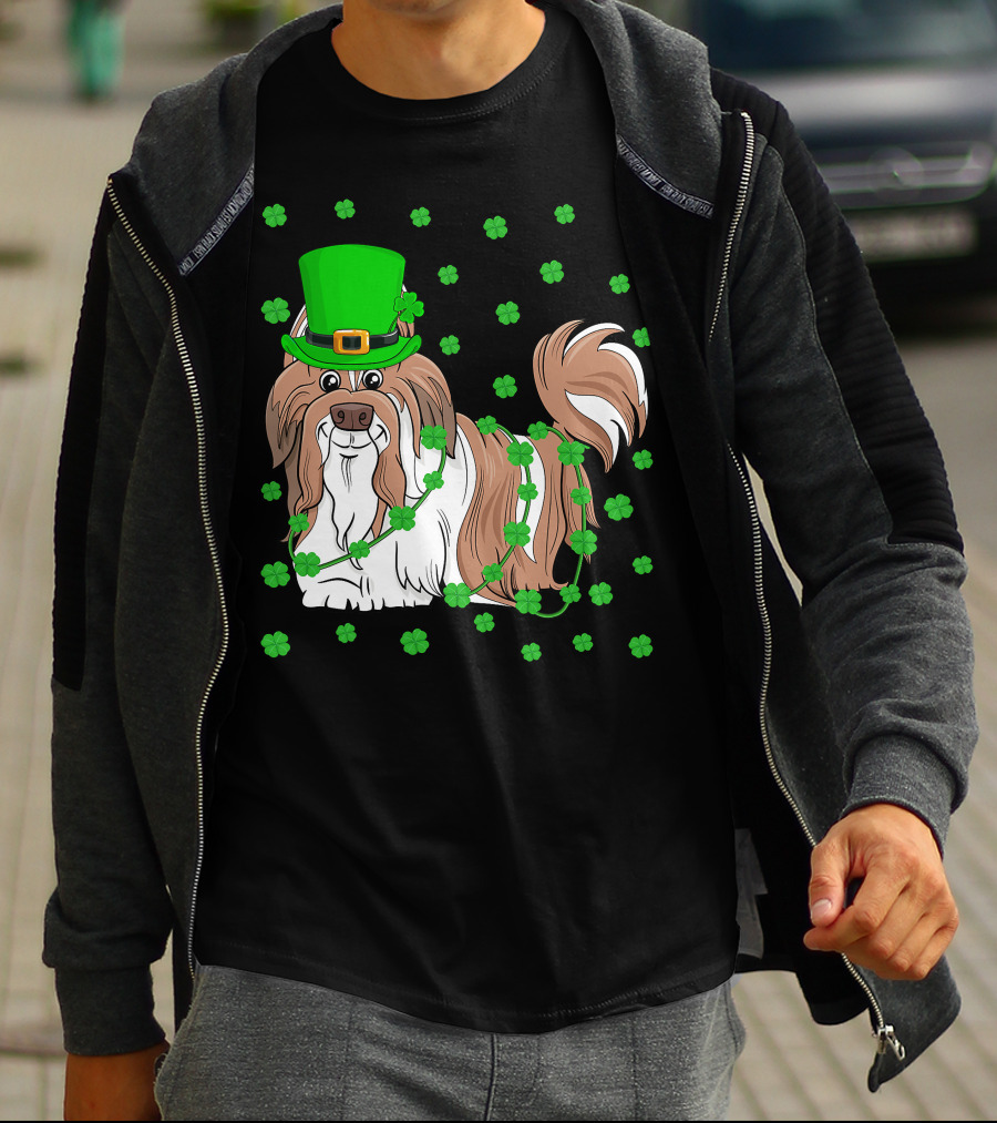 Shih Tzu Dog Lover St. Patrick's Day Leprechaun Hat And Clover T-Shirt