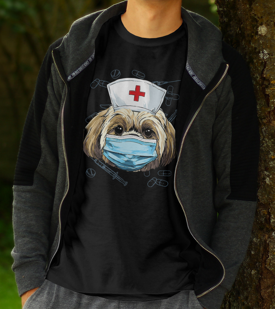 Shih Tzu Nurse RN Graduation Mask Medical T-Shirt