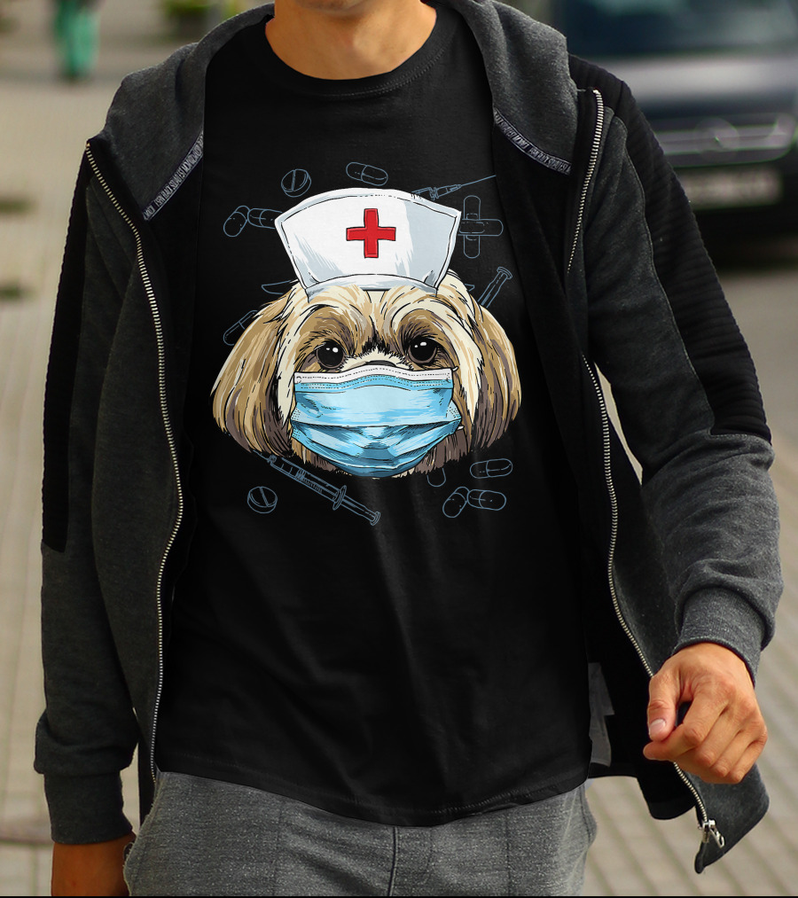 Shih Tzu Nurse RN Graduation Mask Medical T-Shirt