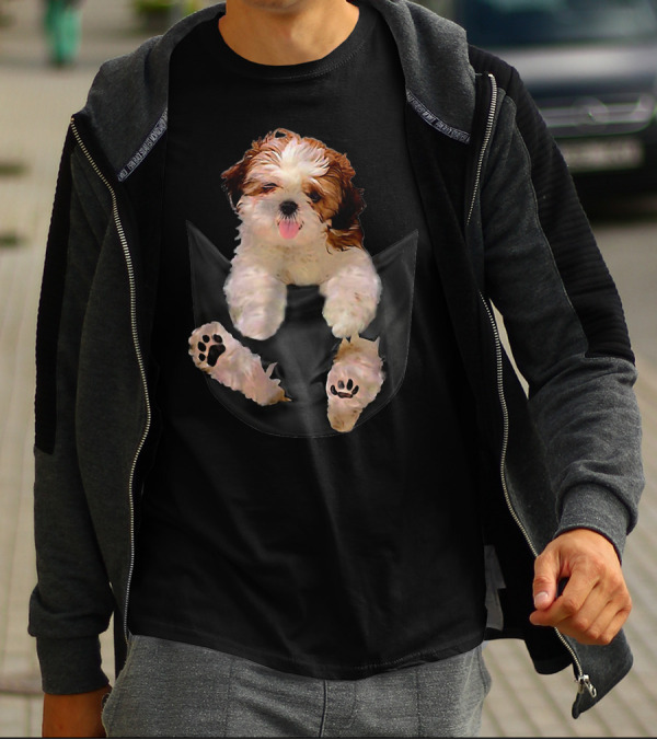 Shih Tzu Dog Pocket Ripper Lover Puppy In Pocket T-Shirt