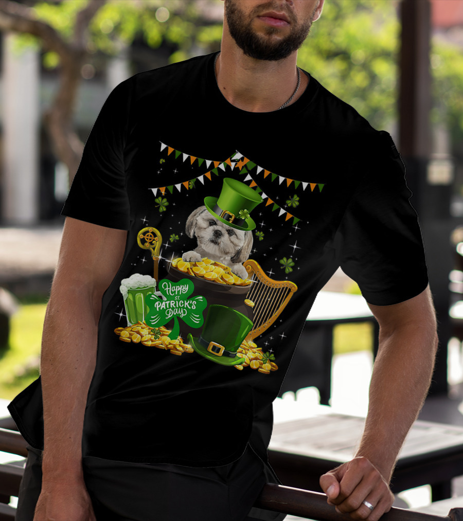 Happy St Patrick's Day Shih Tzu Dogs Lover Funny Irish Shamrock Hat T-Shirt