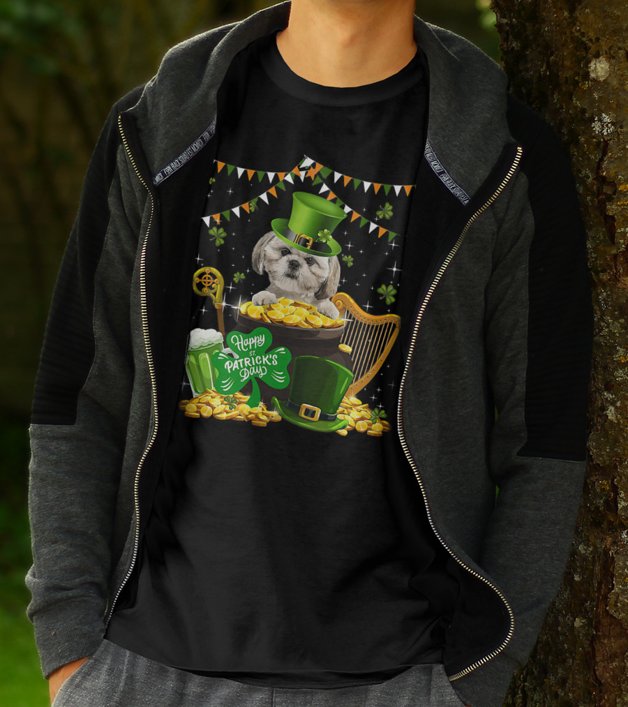 Happy St Patrick's Day Shih Tzu Dogs Lover Funny Irish Shamrock Hat T-Shirt