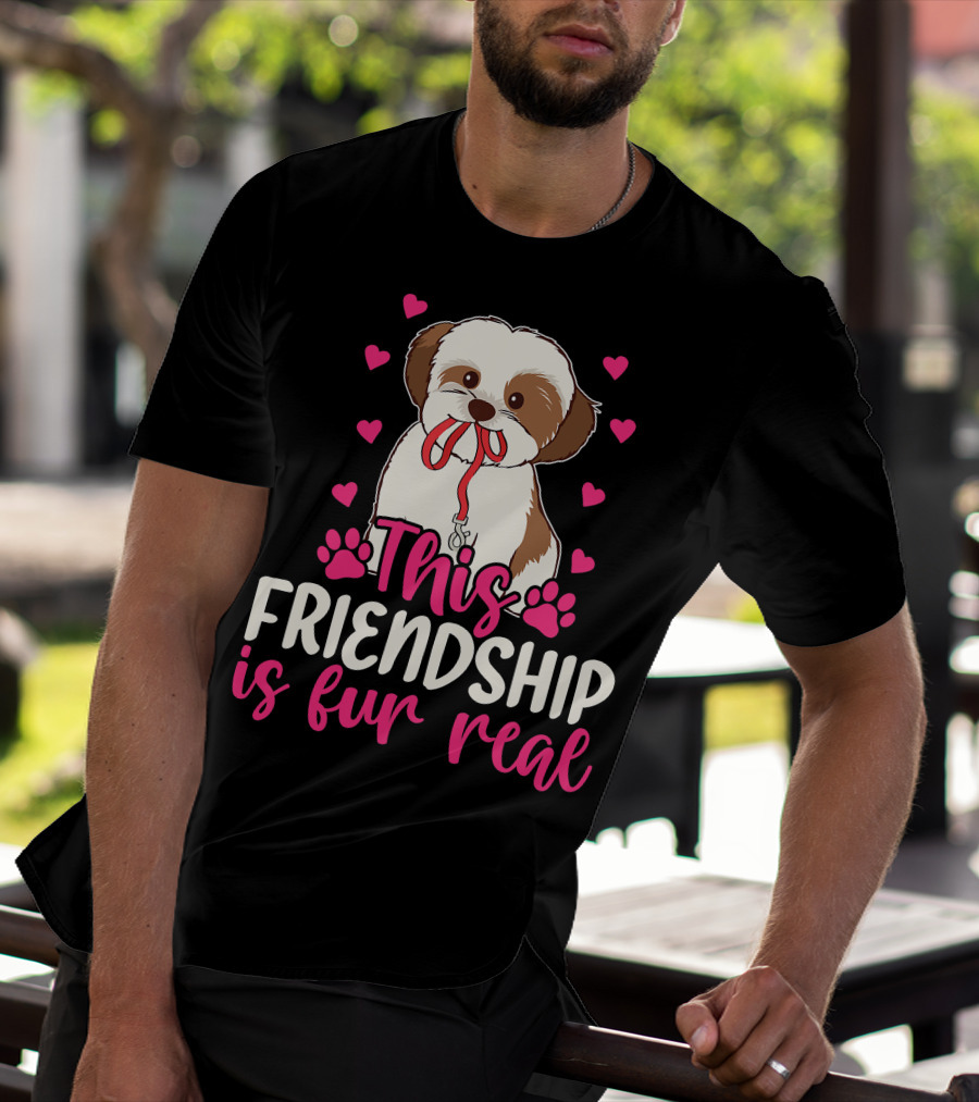 Shih Tzu This Friendship Is Fur Real Funny Dog Lover Hearts And Paws T-Shirt