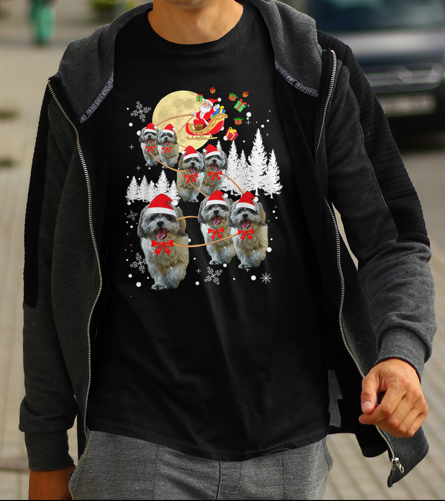 Shih Tzu Christmas Reindeer Moon Santa Dog Fun T-Shirt