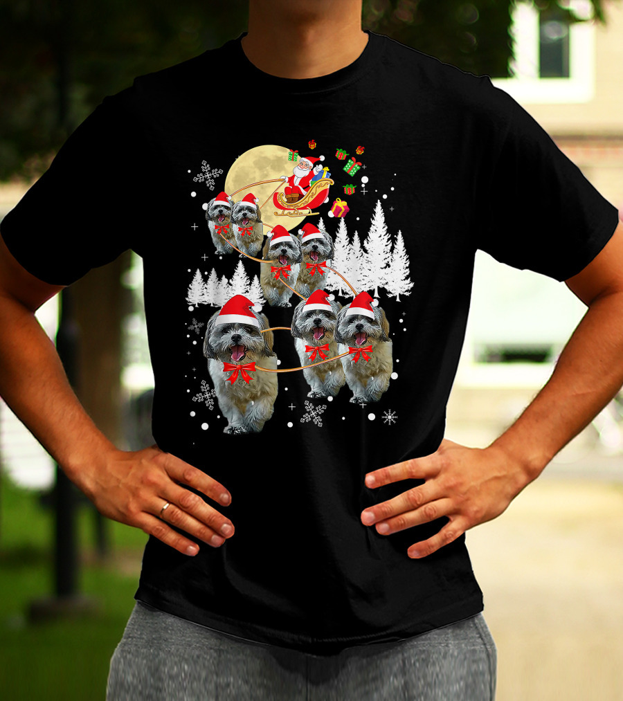 Shih Tzu Christmas Reindeer Moon Santa Dog Fun T-Shirt