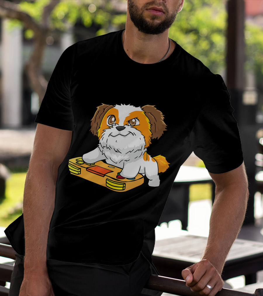 Shih Tzu Kawaii Dog Playing Video Game For Gamers And Dog Lovers T-Shirt