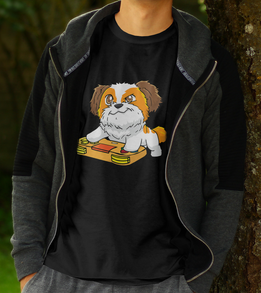 Shih Tzu Kawaii Dog Playing Video Game For Gamers And Dog Lovers T-Shirt