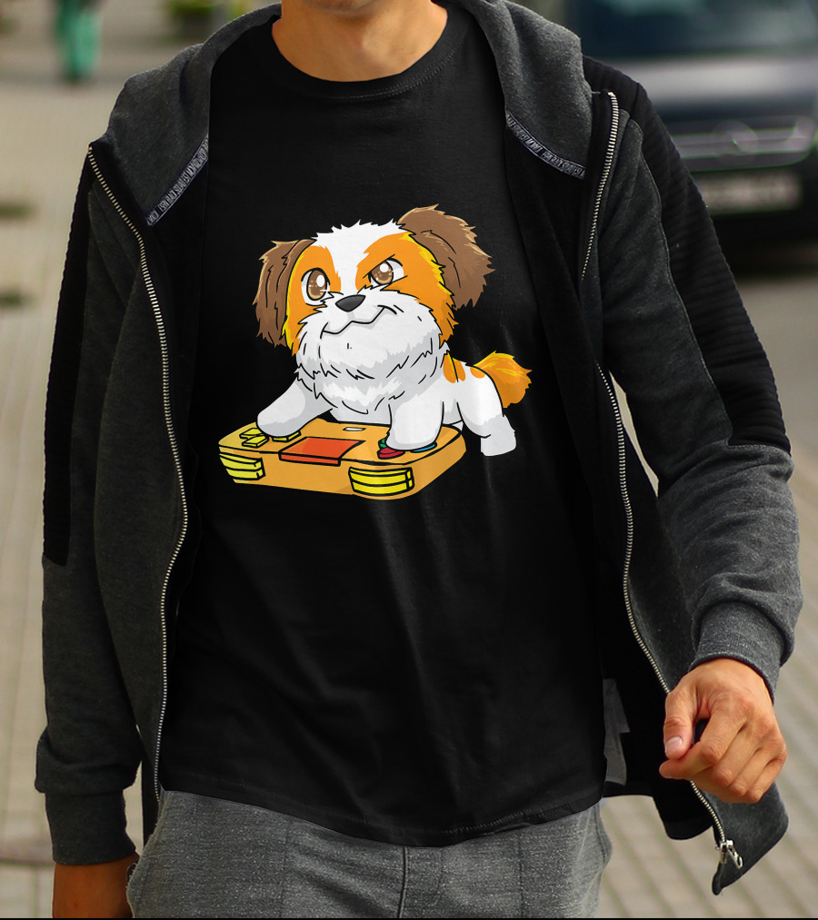 Shih Tzu Kawaii Dog Playing Video Game For Gamers And Dog Lovers T-Shirt