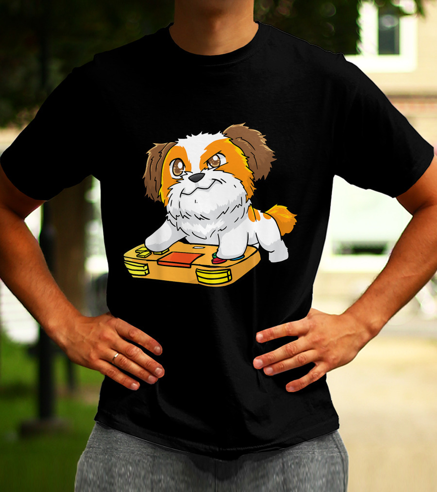 Shih Tzu Kawaii Dog Playing Video Game For Gamers And Dog Lovers T-Shirt