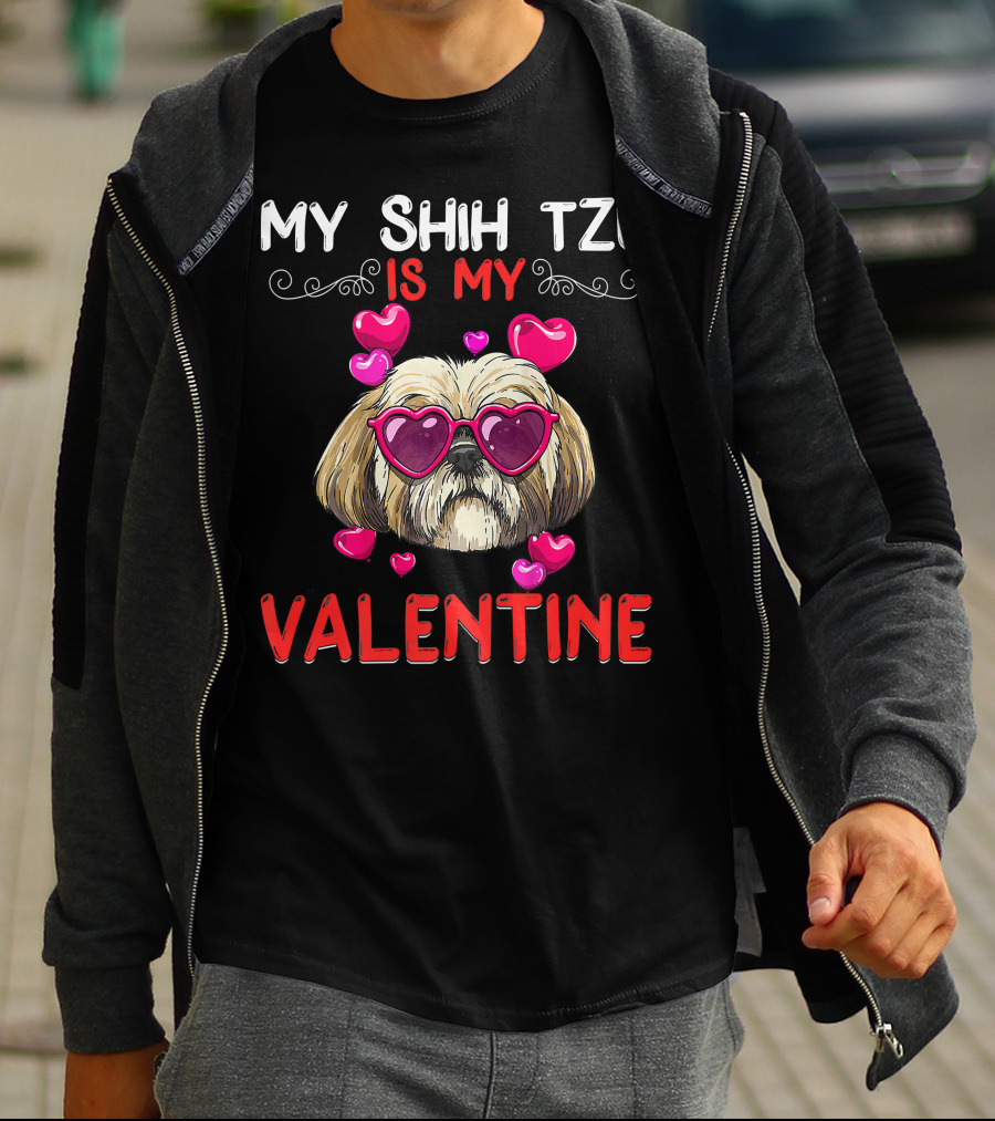 My Shih Tzu Is My Valentine Puppy Fun Hearts Glasses T-Shirt