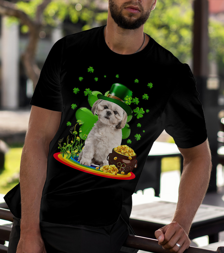 Shih Tzu Irish Shamrock St Patricks Day Lover With Pot Of Gold T-Shirt