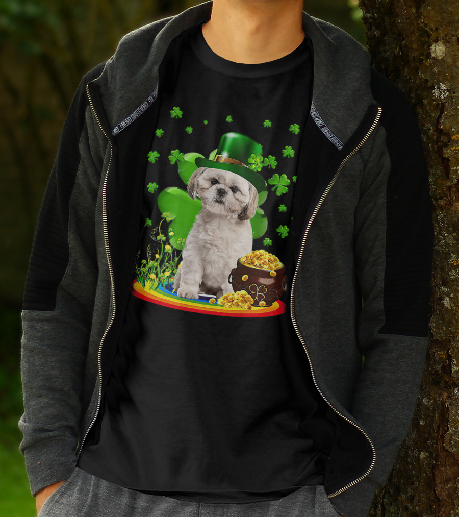 Shih Tzu Irish Shamrock St Patricks Day Lover With Pot Of Gold T-Shirt