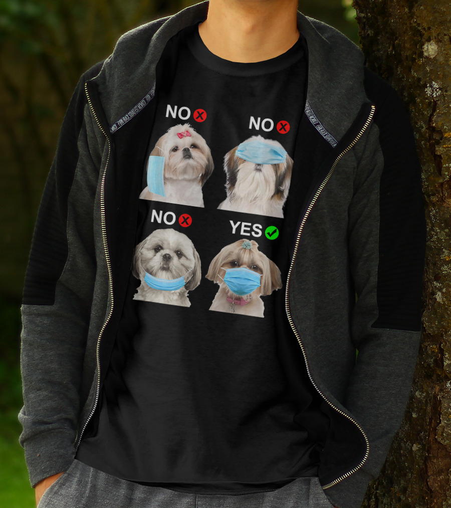 Shih Tzu Wearing Face Mask Correctly Funny Dog Lover Guide T-Shirt