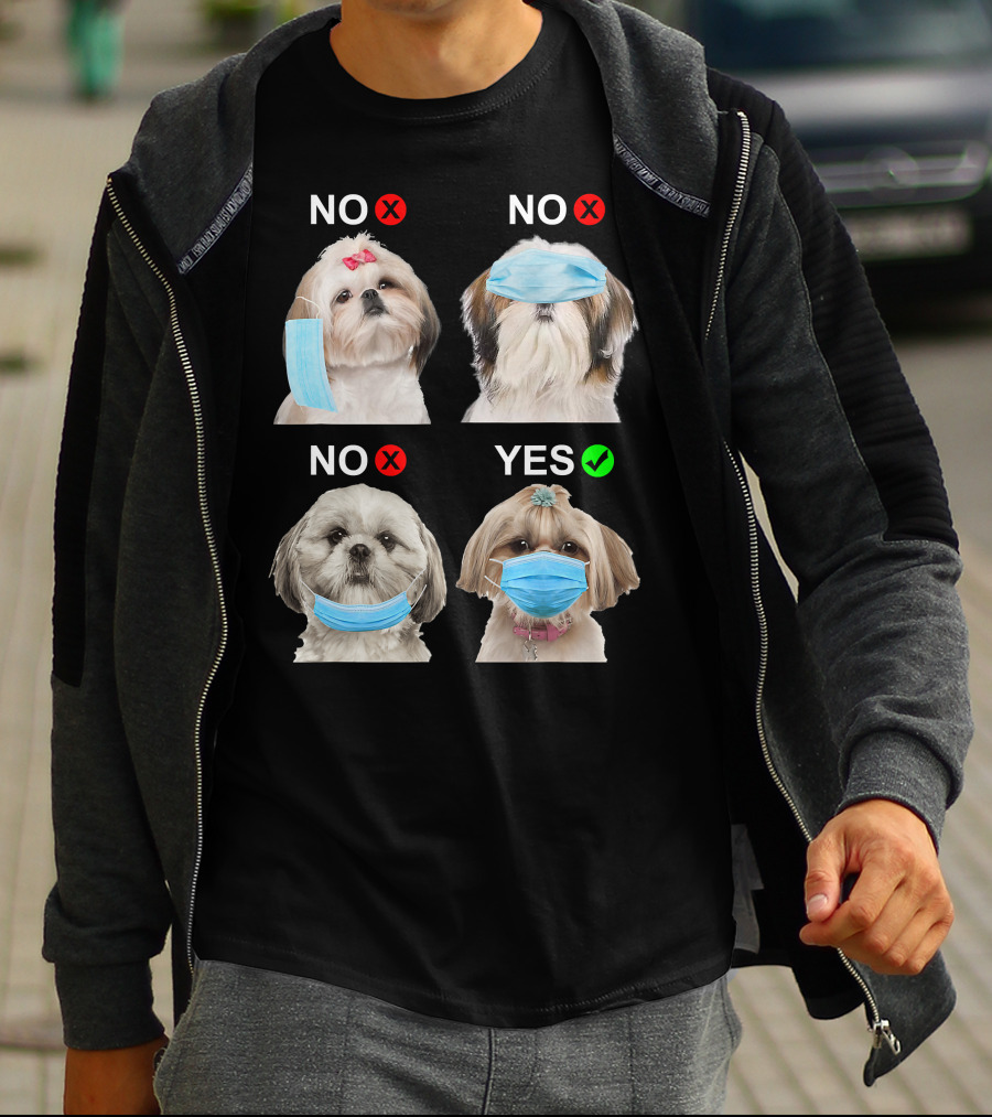 Shih Tzu Wearing Face Mask Correctly Funny Dog Lover Guide T-Shirt