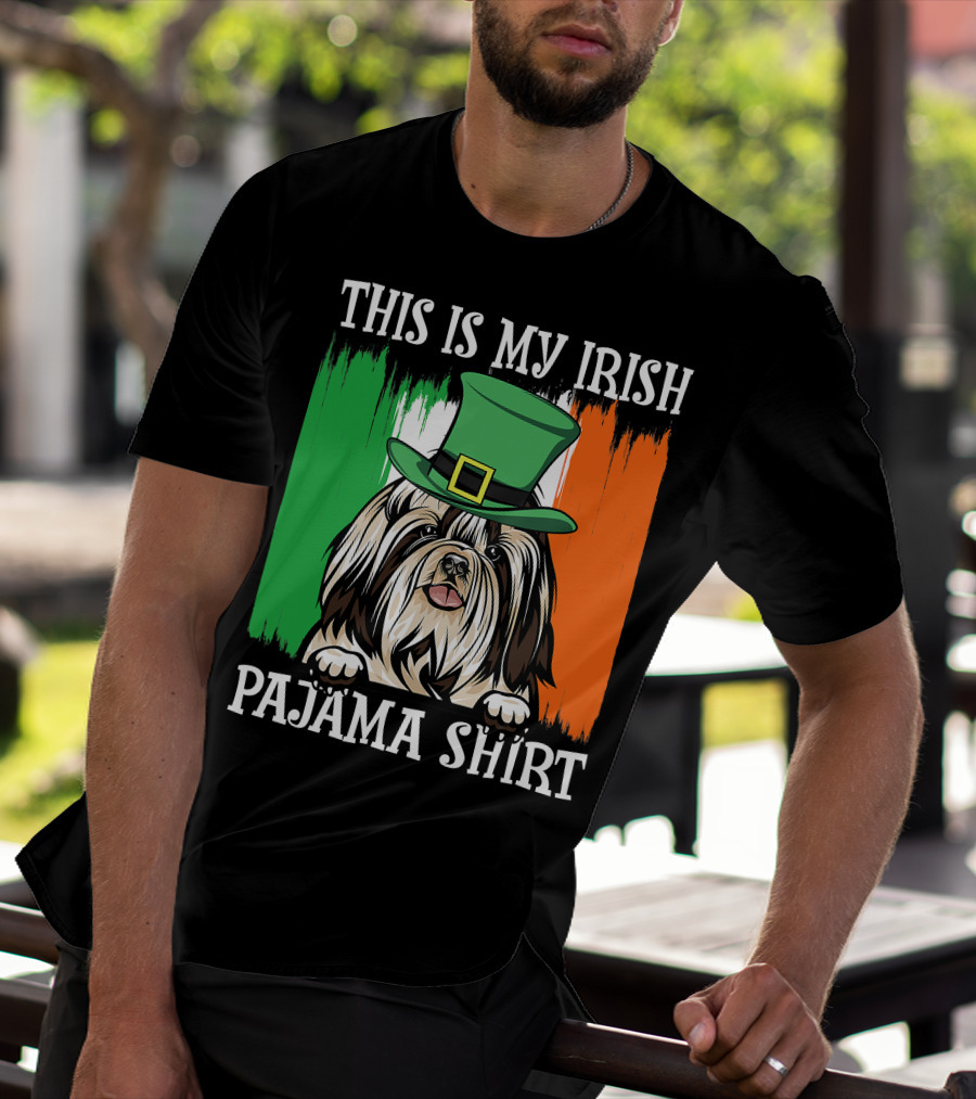 St Patrick's Day Shih Tzu Irish Flag Hat Pajama Vibe T-Shirt