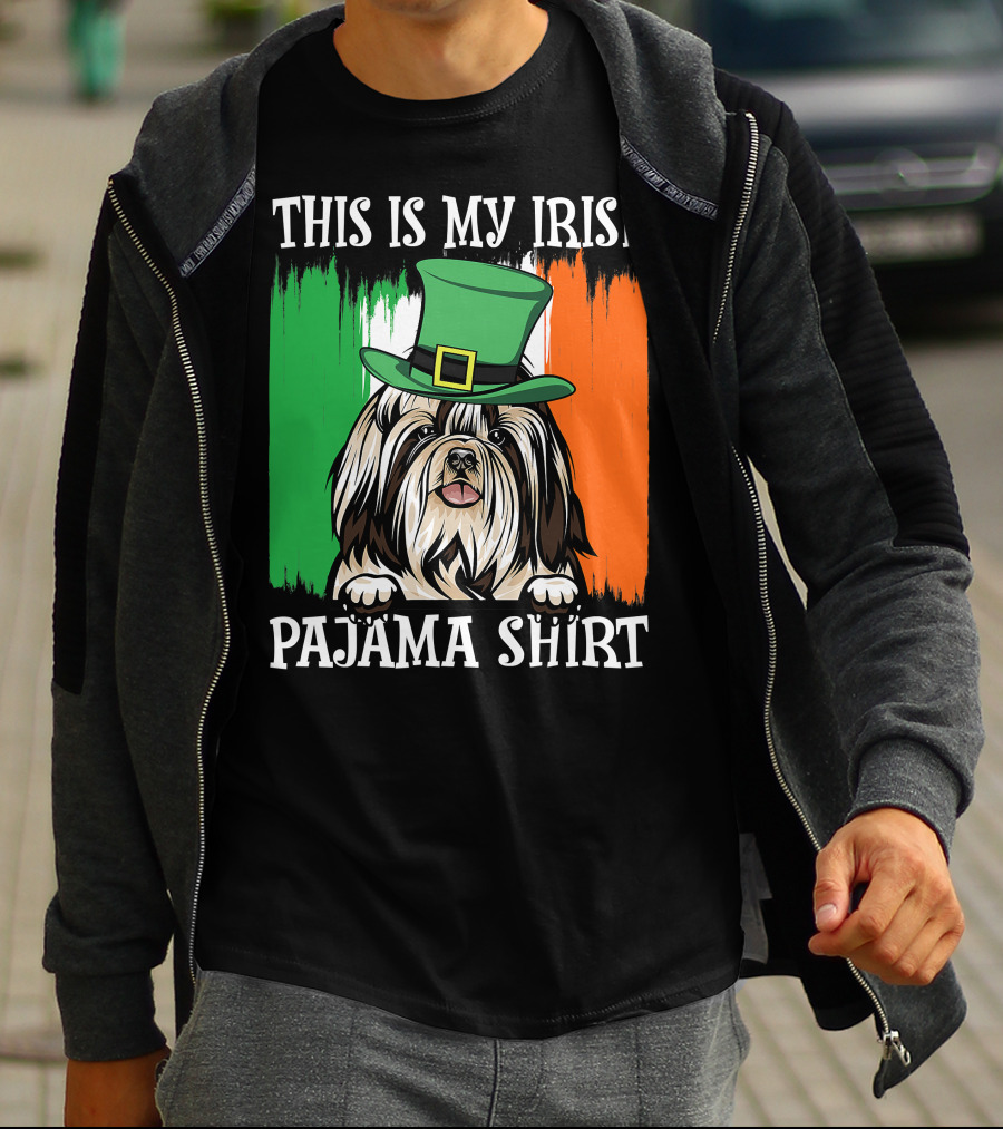 St Patrick's Day Shih Tzu Irish Flag Hat Pajama Vibe T-Shirt
