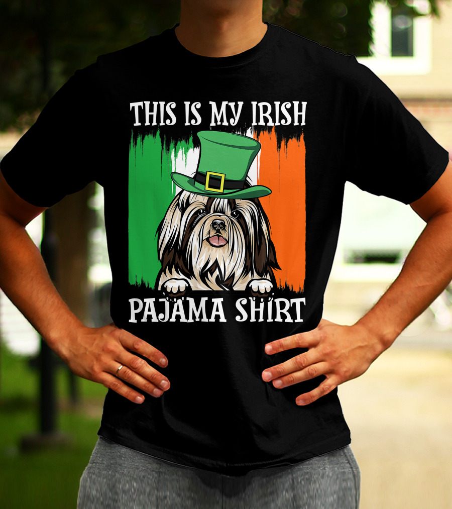 St Patrick's Day Shih Tzu Irish Flag Hat Pajama Vibe T-Shirt