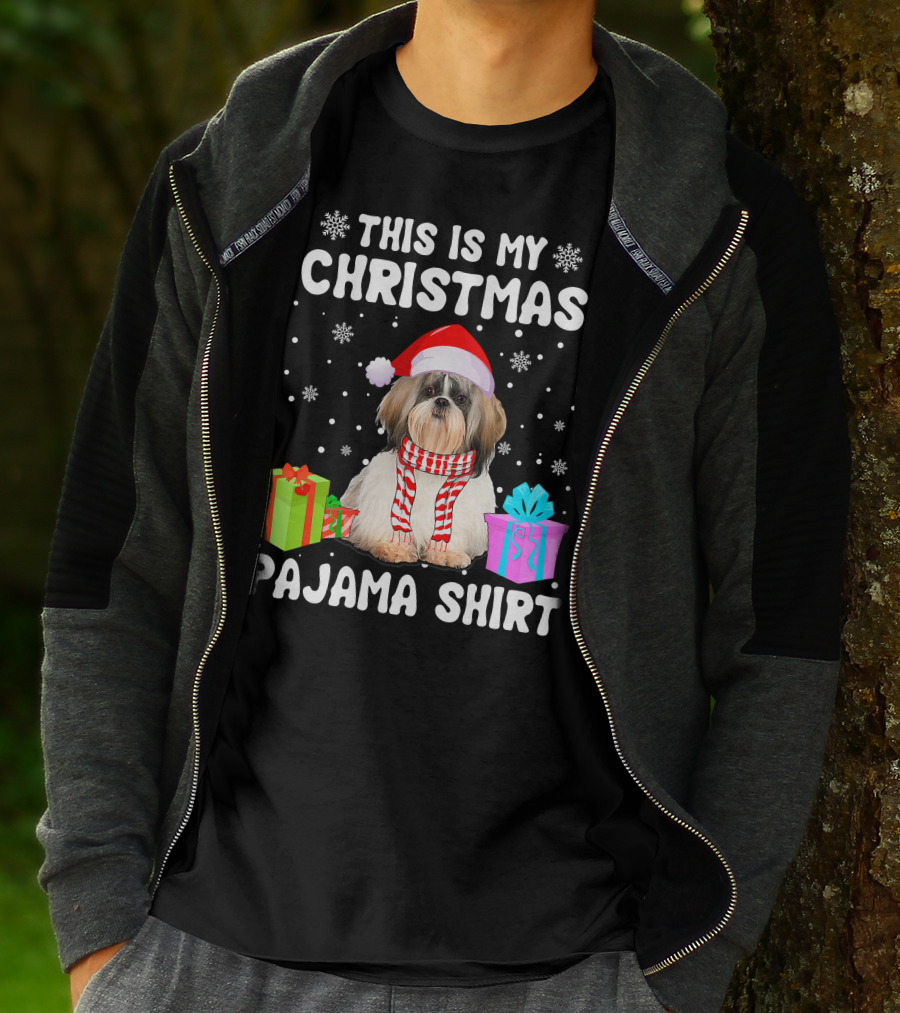 This Is My Christmas Shih Tzu Dog Pajama Puppy Love Santa Hat Presents T-Shirt