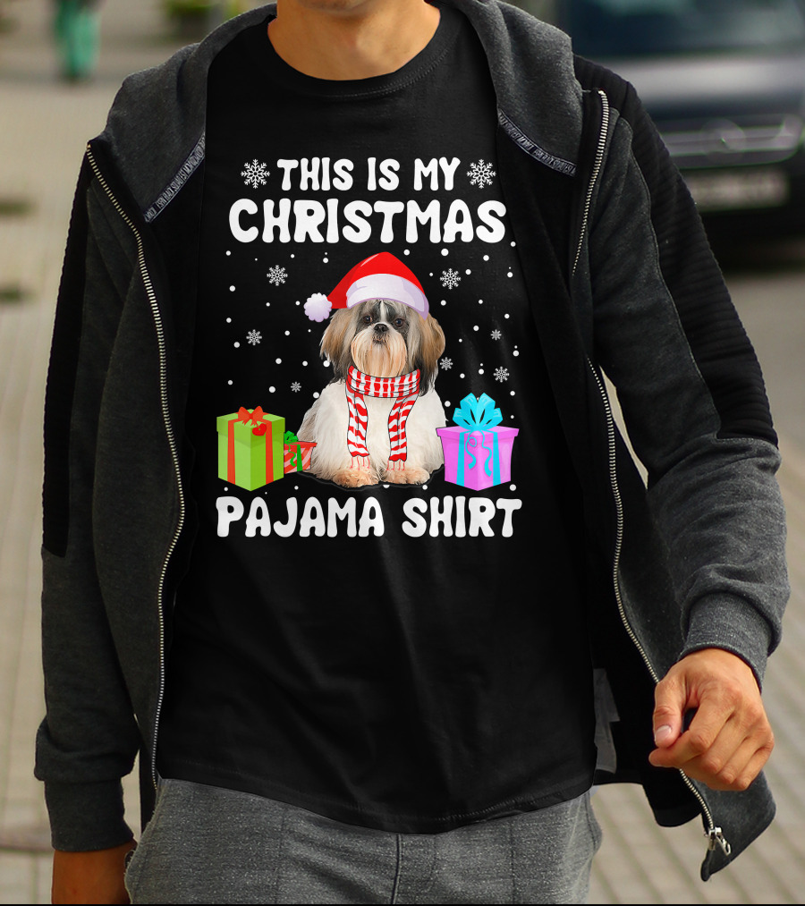 This Is My Christmas Shih Tzu Dog Pajama Puppy Love Santa Hat Presents T-Shirt