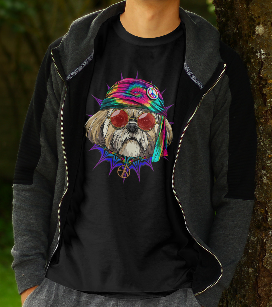 Tie Dye Hippie Shih Tzu Peace Love Hippiness Dog T-Shirt