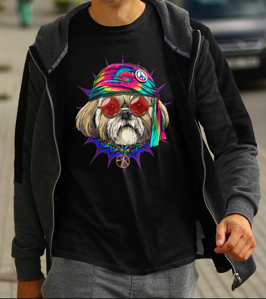 Tie Dye Hippie Shih Tzu Peace Love Hippiness Dog T-Shirt