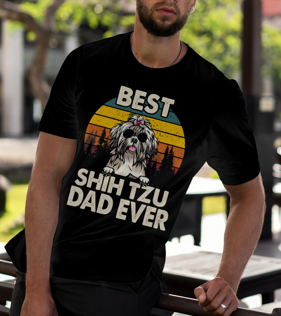 Best Shih Tzu Dad Ever Vintage Retro T-Shirt