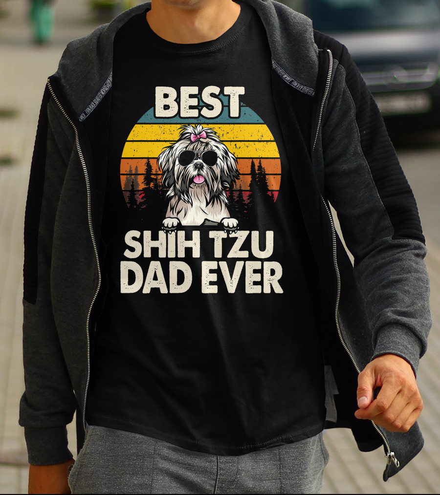 Best Shih Tzu Dad Ever Vintage Retro T-Shirt