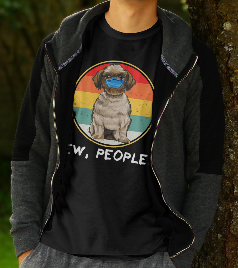 Vintage Ew People Shih Tzu Dog Wearing Face Mask T-Shirt