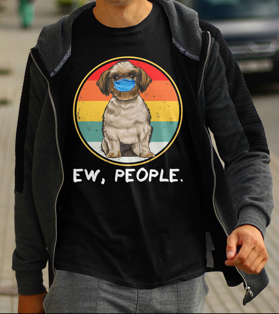 Vintage Ew People Shih Tzu Dog Wearing Face Mask T-Shirt