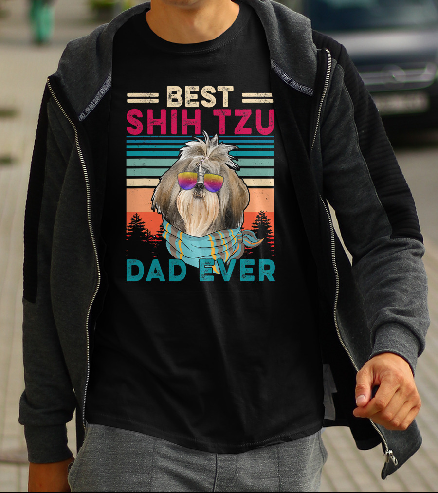 Best Shih Tzu Dad Ever Vintage Cool Dog Fath T-Shirt
