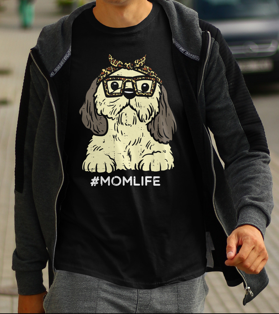 Shih Tzu Leopard Bandana Glasses #MomLife Mothers T-Shirt