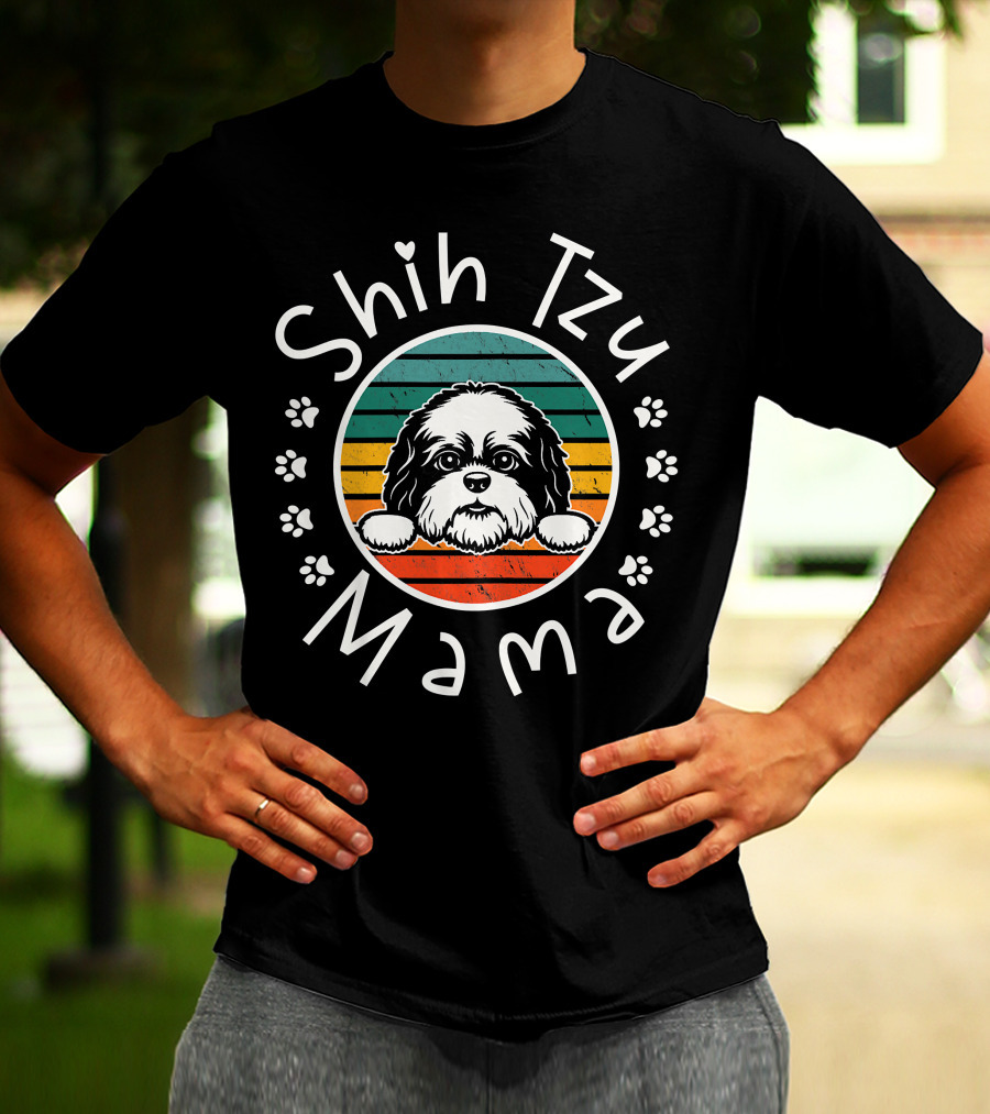 Shih Tzu Mama Vintage Style Shih Tzu Lover T-Shirt