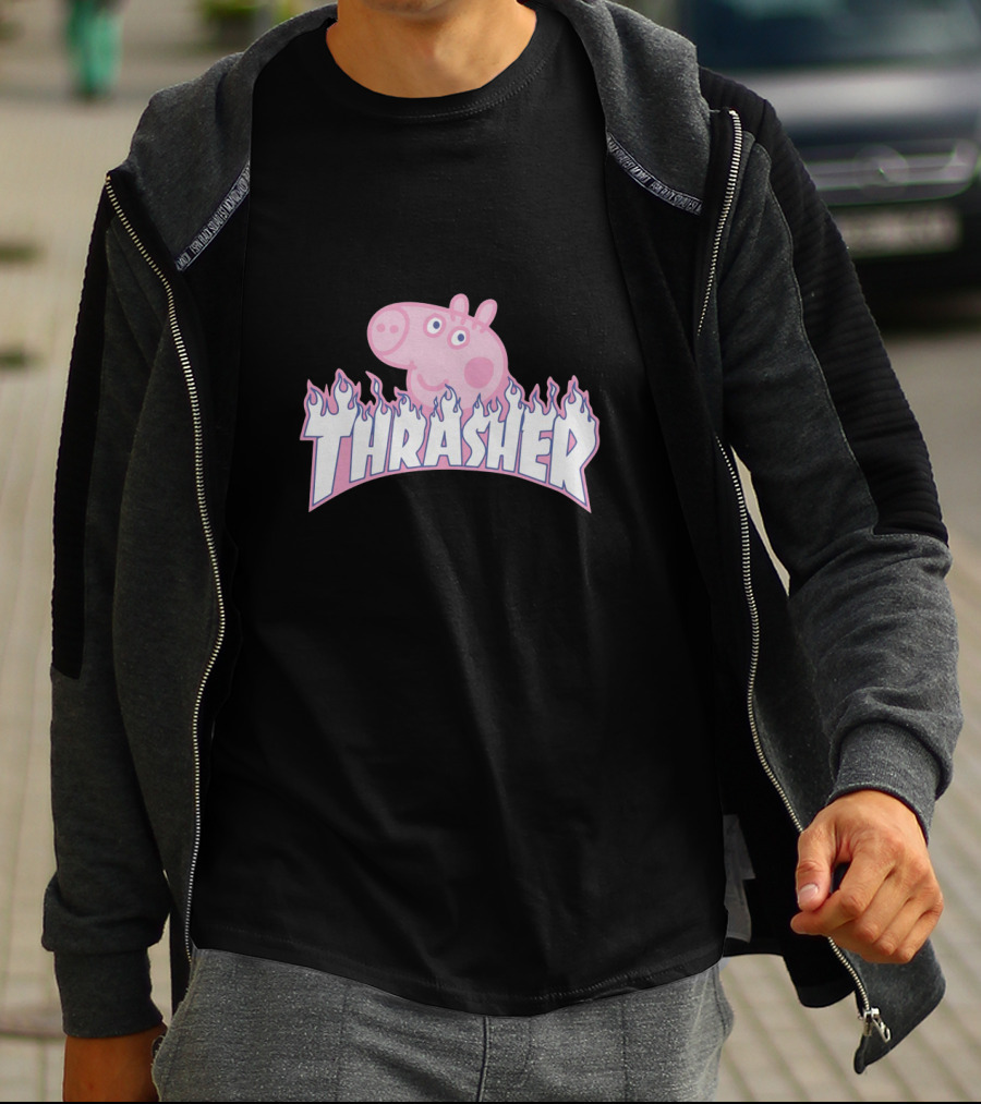 Thrasher Pig Peppa Parody Flame T-Shirt
