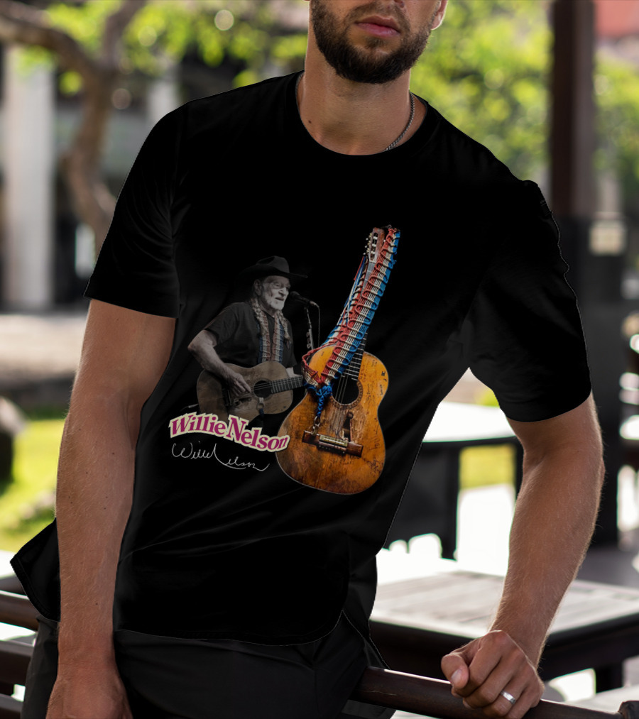 Willie Nelson Signature Guitar And Image T-Shirt