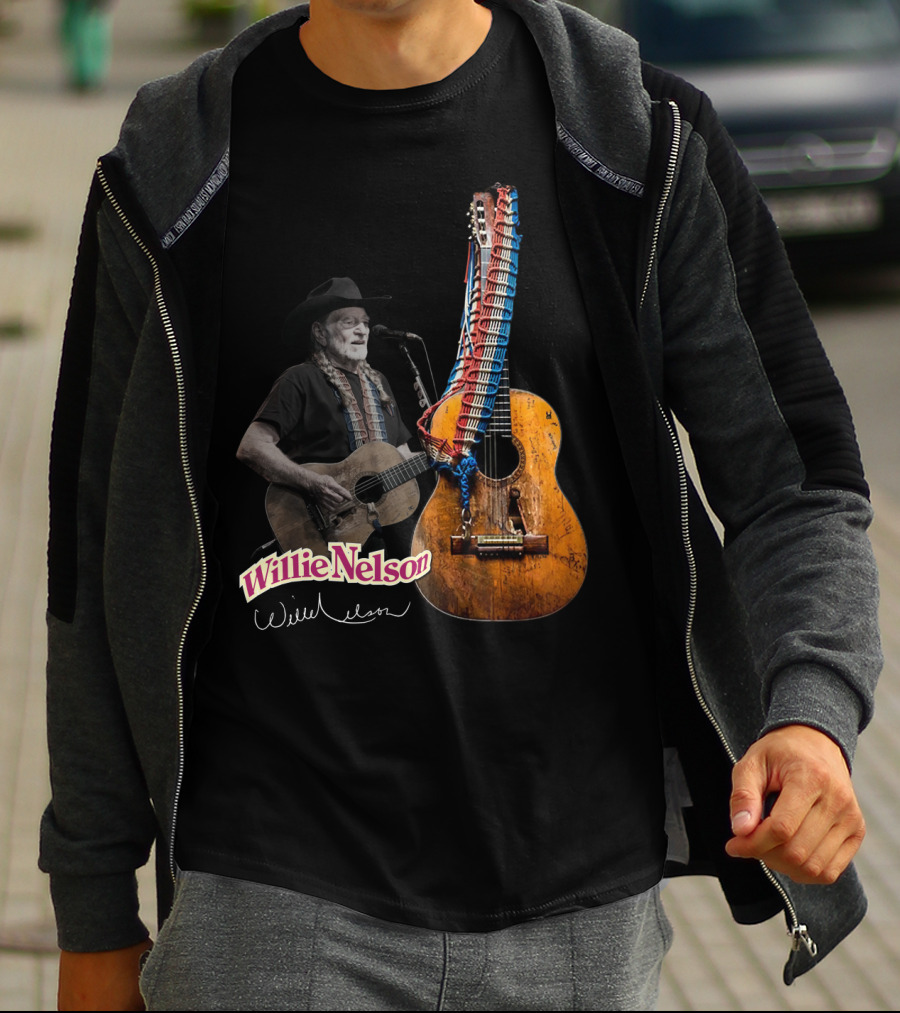 Willie Nelson Signature Guitar And Image T-Shirt