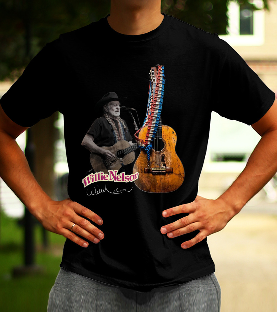 Willie Nelson Signature Guitar And Image T-Shirt